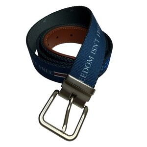 Peter Millar Belt Mens 42 Blue Canvas & Leather Military Freedom Isn’t Free Golf